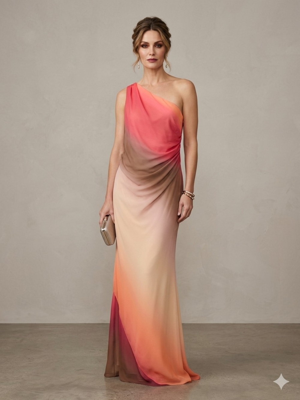 Joseph Ribkoff Ombre Gradient One Shoulder Maxi Gown VINTAGE